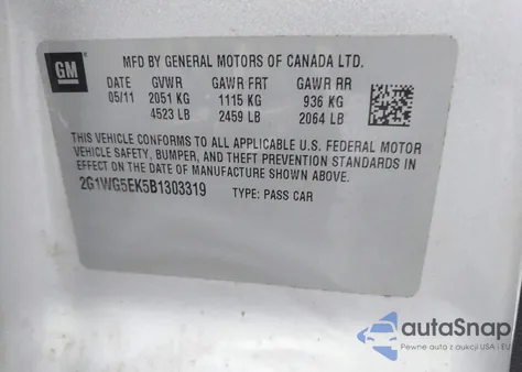 2011 Chevrolet Impala Lt from USA, damaged, VIN 2G1WG5EK4B1281197